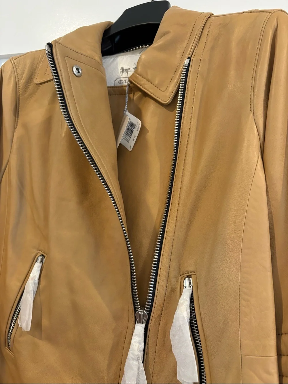 COACH Womens Camel Leather Moto Jacket